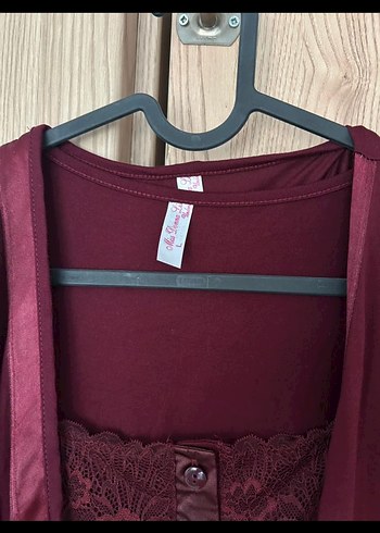 Bordo Uzun Kollu Kadın lohusa gecelik takımı - Görsel 2