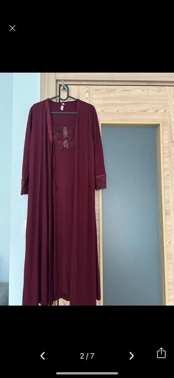 Bordo Uzun Kollu Kadın lohusa gecelik takımı - Görsel 3