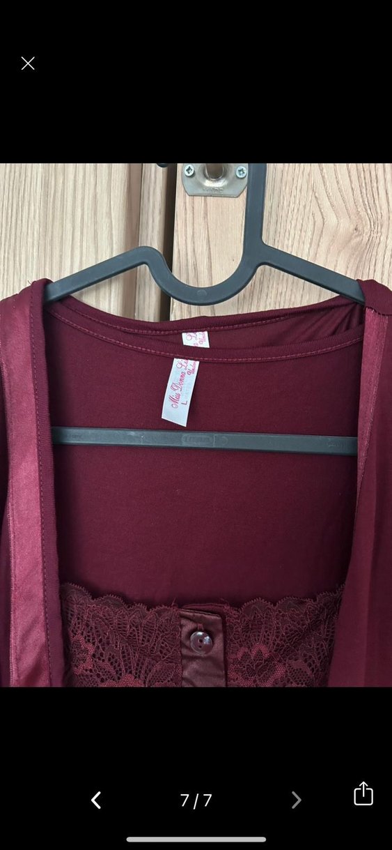 Bordo Uzun Kollu Kadın lohusa gecelik takımı - Görsel 2