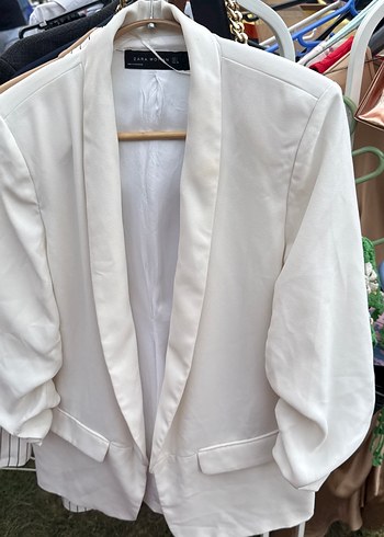 Zara Ekru Saten Detayli Sik Blazer Ceket