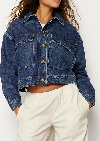 Trendyol & Milla Düğmeli Mavi Kadın Denim Ceket
