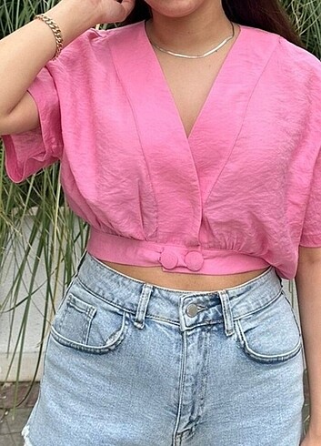 Pembe Crop Bluz