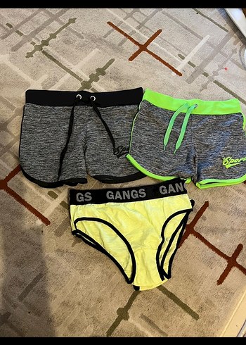 36 Beden gri Renk Neon Detaylı Gri Mini Spor Şort
