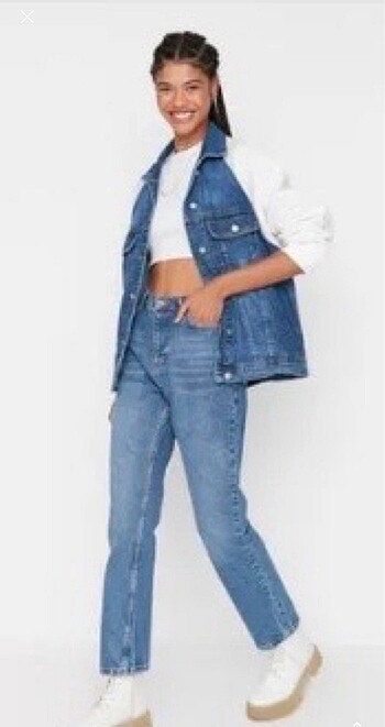 m Beden mavi Renk Mom jean