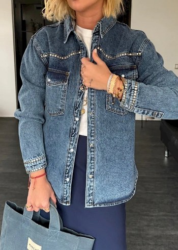Zımba Detaylı Denim Ceket