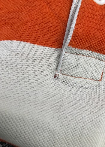 Turuncu Beyaz Çizgili Lacoste Polo Tişört - Görsel 4