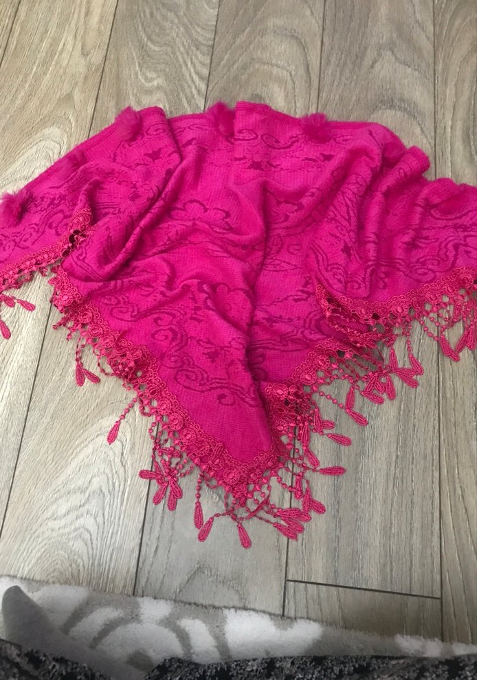 Dantel Detaylı Pembe Kadın Fular - Görsel 2