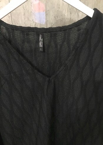 Siyah V Yakalı Örgü Kadın Bluz - Görsel 3