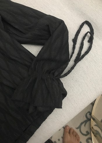 Siyah V Yakalı Örgü Kadın Bluz - Görsel 4