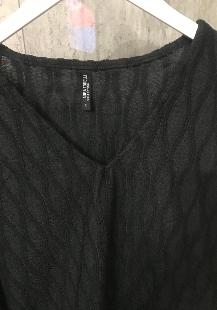 Siyah V Yakalı Örgü Kadın Bluz - Görsel 3