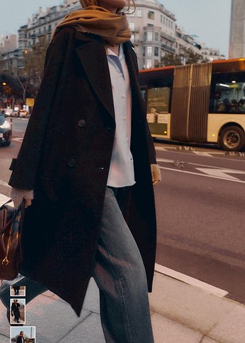 Siyah Çift Düğmeli Uzun Kaban - Görsel 3