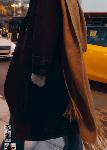 Siyah Çift Düğmeli Uzun Kaban - Görsel 4