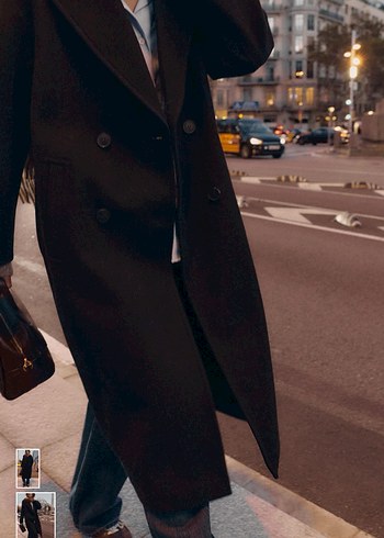 Siyah Çift Düğmeli Uzun Kaban - Görsel 2