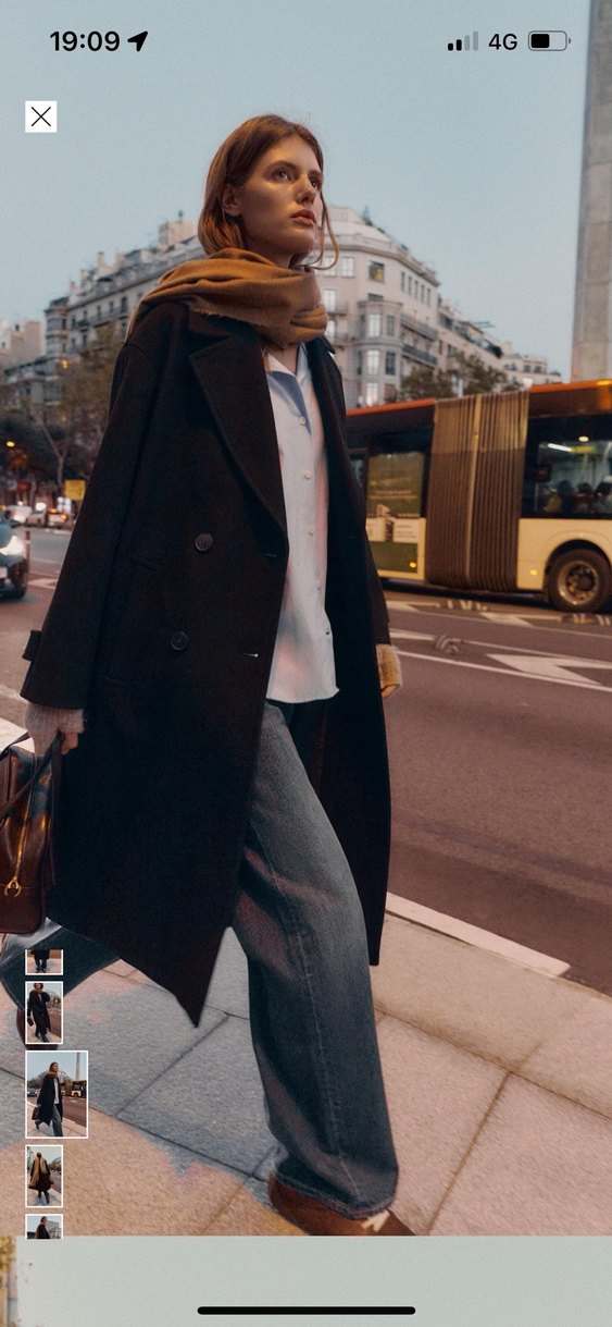 Siyah Çift Düğmeli Uzun Kaban - Görsel 3