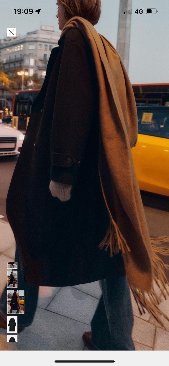 Siyah Çift Düğmeli Uzun Kaban - Görsel 4