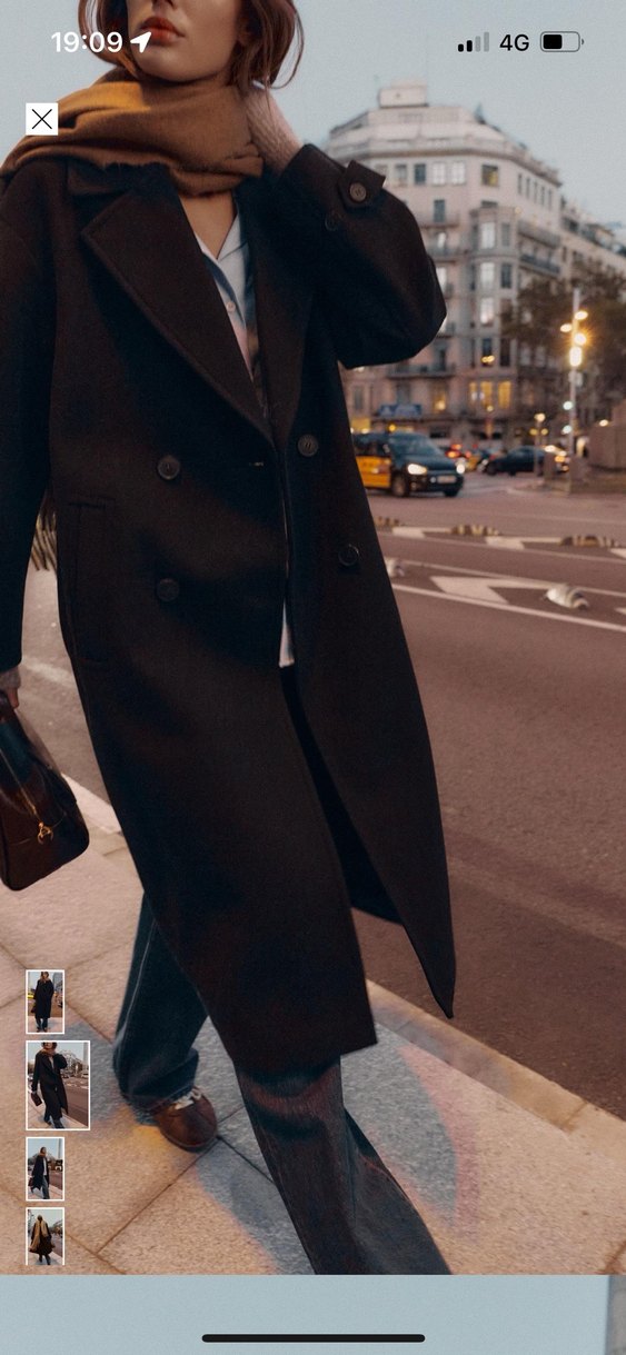 Siyah Çift Düğmeli Uzun Kaban - Görsel 2