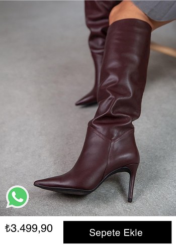 Bordo Deri Dizaltı  Stiletto Çizme - Görsel 2