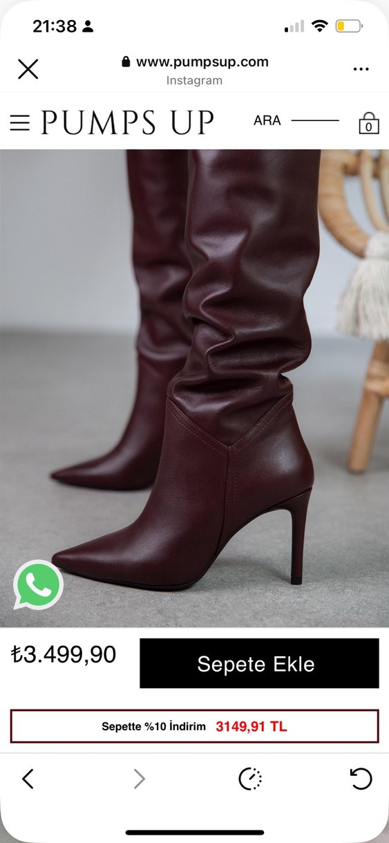 Bordo Deri Dizaltı  Stiletto Çizme - Görsel 3