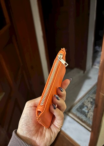 Turuncu Deri Fermuarlı Kadın Cüzdanı - Görsel 2