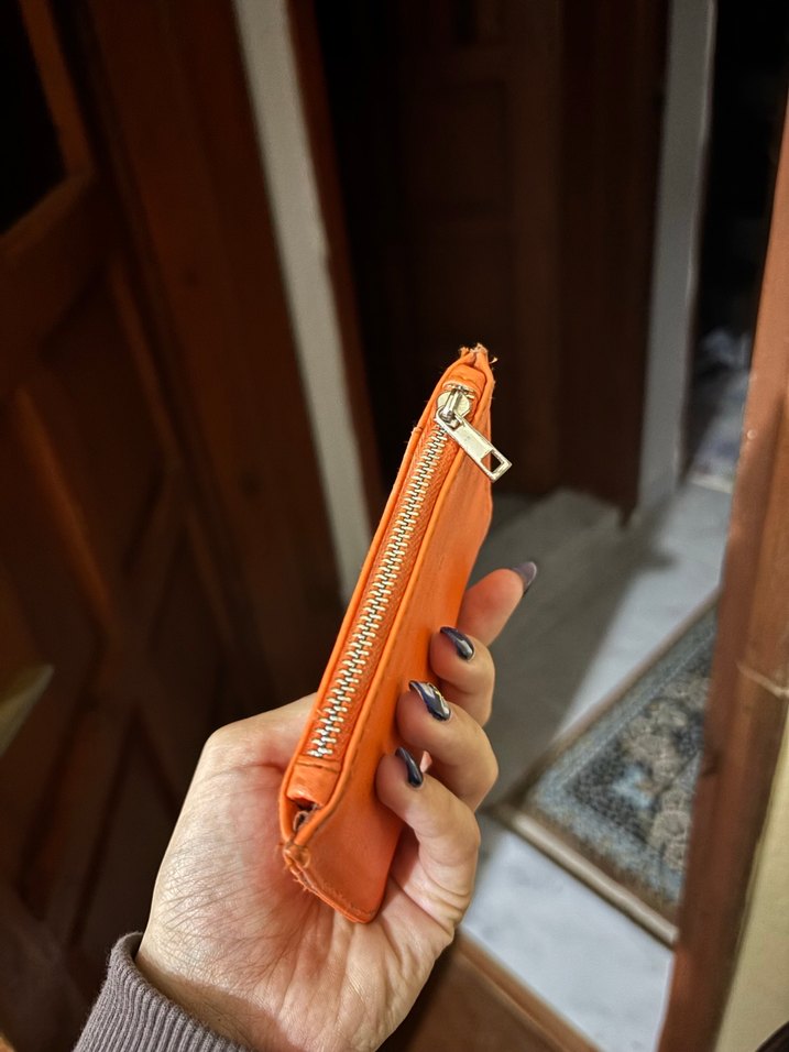 Turuncu Deri Fermuarlı Kadın Cüzdanı - Görsel 2
