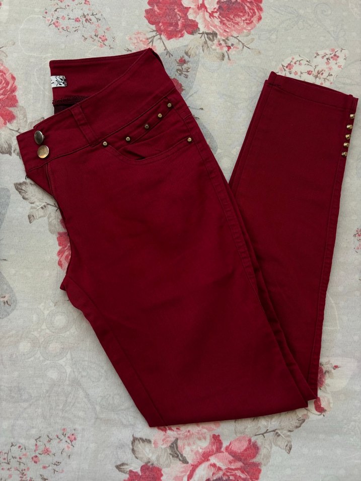 Bordo Düğmeli Kadın Pantolon - Görsel 2