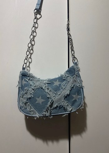 Zincir Detaylı Mavi Denim Kadın Çanta - Görsel 2