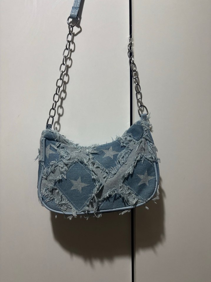 Zincir Detaylı Mavi Denim Kadın Çanta - Görsel 2