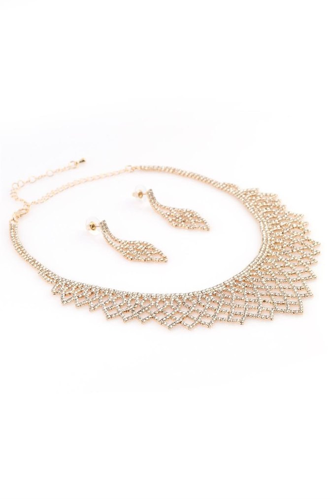 Altın Renkli İşlemeli Abiye Takı Seti - Görsel 2