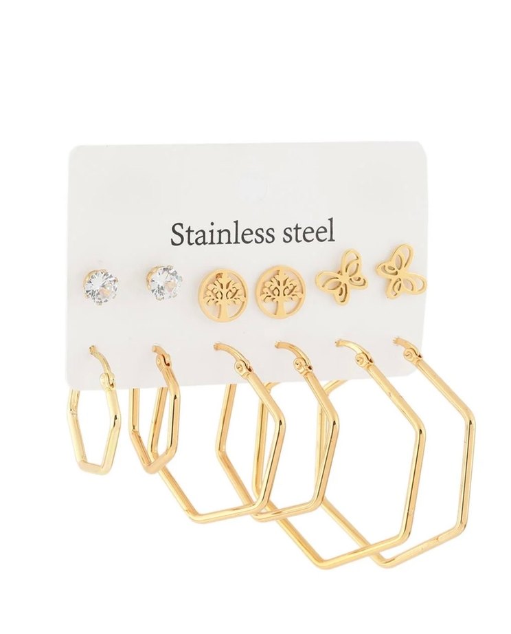 Altın Renk Mini Kadın Küpe Seti - Görsel 4