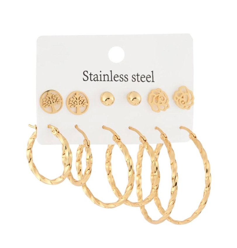 Altın Renk Mini Kadın Küpe Seti - Görsel 3