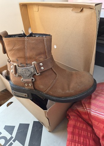 Harley Davidson Sehir Stiline Uygun Kahverengi Deri Bilek Bot