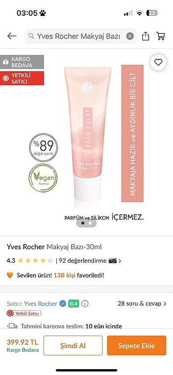 Yves rocher makyaj bazı 30 ml