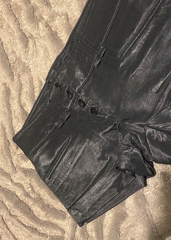 Düğmeli Siyah Deri saten özel mini şort Yeni - Görsel 12
