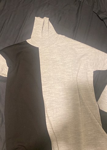 Drapeli Uzun Kollu Gri Siyah Kadın Triko - Görsel 11