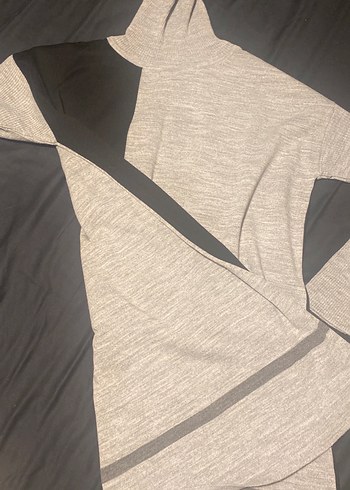 Drapeli Uzun Kollu Gri Siyah Kadın Triko - Görsel 13