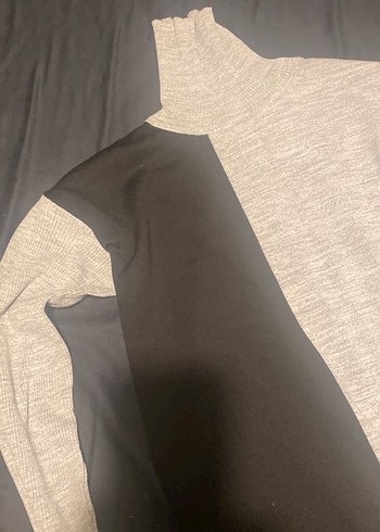 Drapeli Uzun Kollu Gri Siyah Kadın Triko - Görsel 5