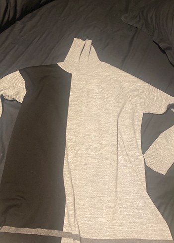 Drapeli Uzun Kollu Gri Siyah Kadın Triko - Görsel 6