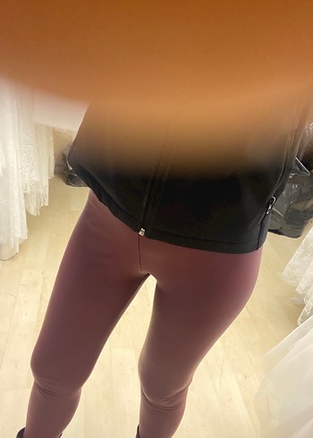 Bordo Deri Kadın Tayt - Görsel 5