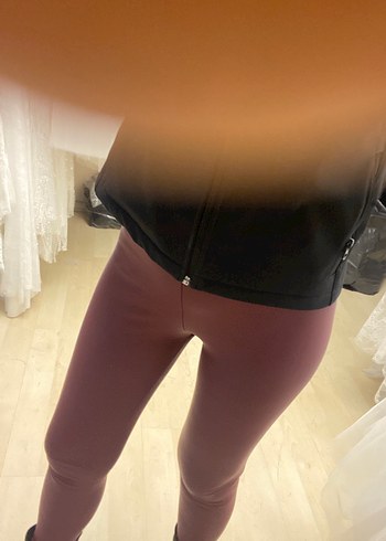 Bordo Deri Kadın Tayt - Görsel 6