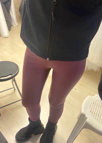 Bordo Deri Kadın Tayt - Görsel 11