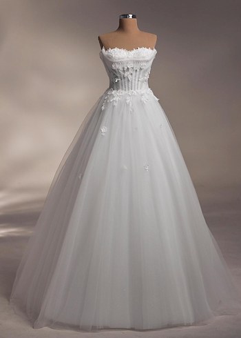 Straplez çift beden Beyaz A Kesim Gelinlik - Görsel 3