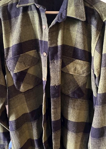 Düğmeli Yeşil erkek/ kadın yün gömlek - Görsel 8