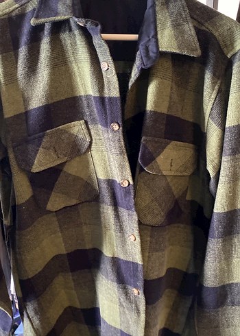 Düğmeli Yeşil erkek/ kadın yün gömlek - Görsel 11