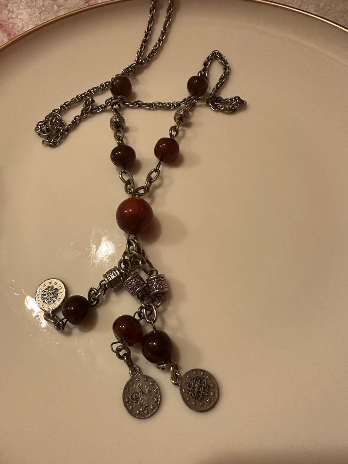 Bordo Zincir Detaylı Uzun Bohem Kolye - Görsel 4