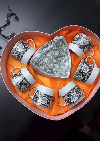 Gri Çiçek Desenli Kahve Fincan Seti - Görsel 7