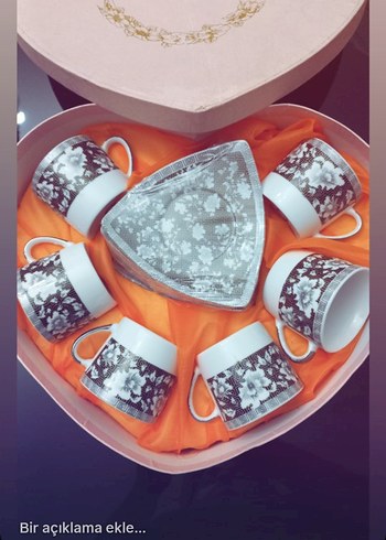 Gri Çiçek Desenli Kahve Fincan Seti - Görsel 8