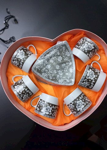 Gri Çiçek Desenli Kahve Fincan Seti - Görsel 3