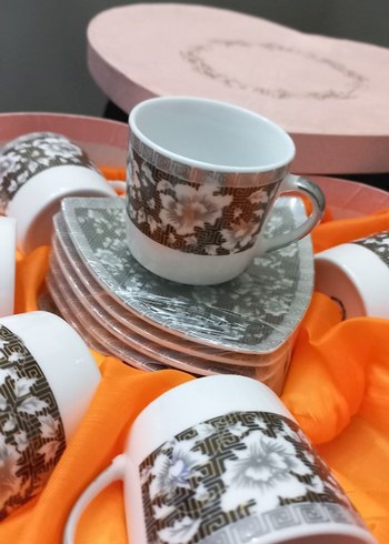 Gri Çiçek Desenli Kahve Fincan Seti - Görsel 9