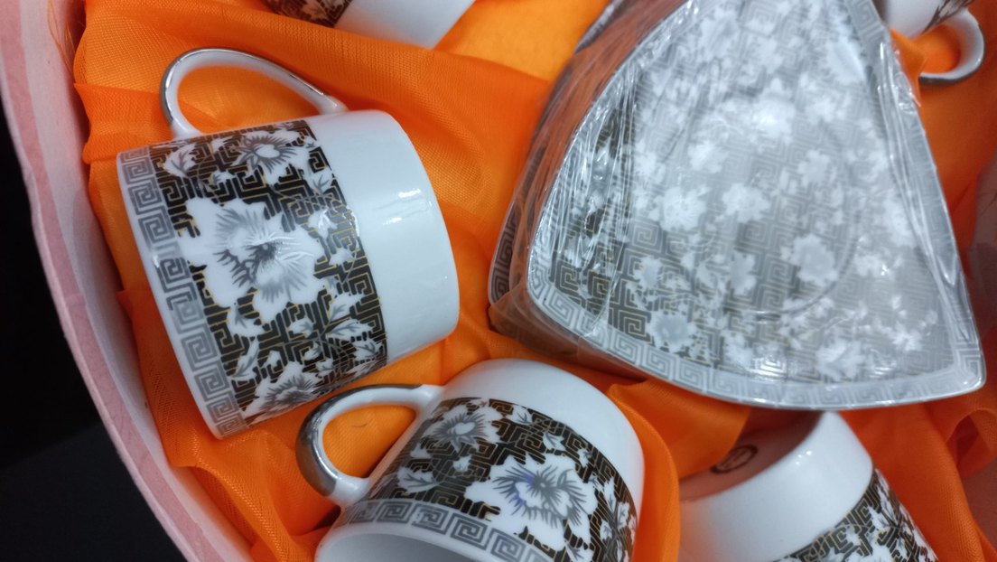 Gri Çiçek Desenli Kahve Fincan Seti - Görsel 5