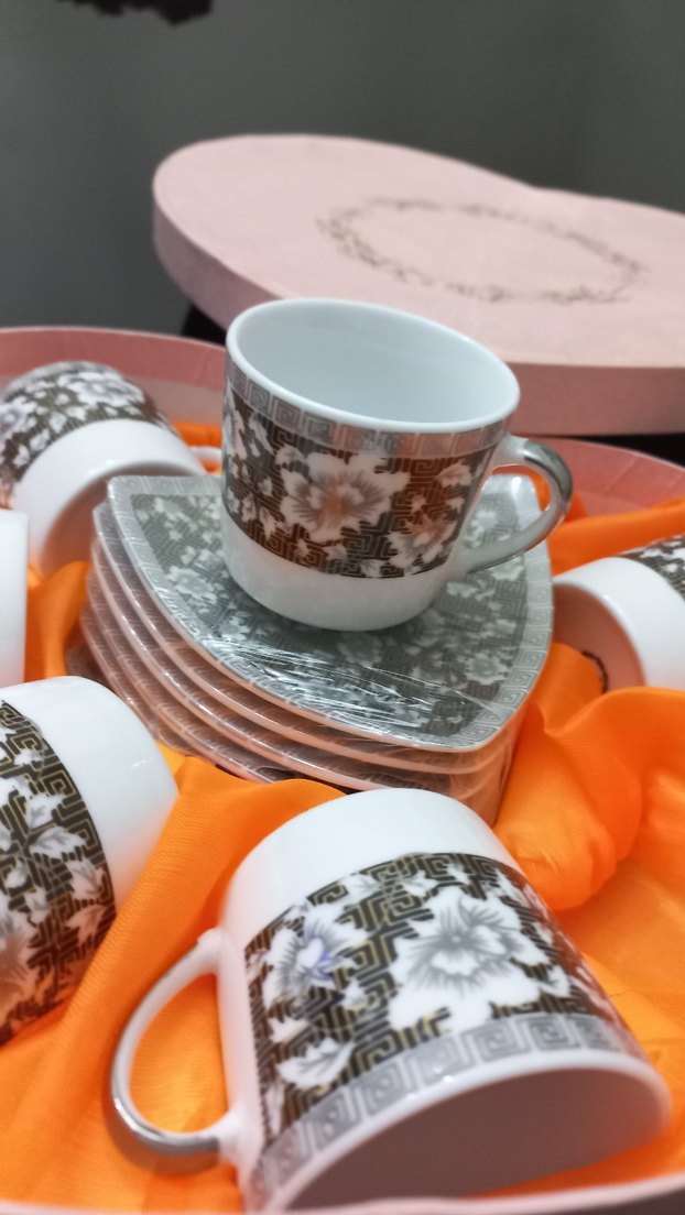 Gri Çiçek Desenli Kahve Fincan Seti - Görsel 4